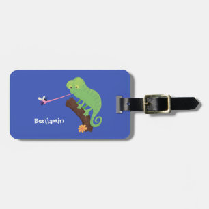 Cute grappige groene chameleon lizard cartoon bagagelabel