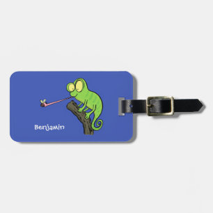 Cute grappige groene chameleon lizard cartoon bagagelabel
