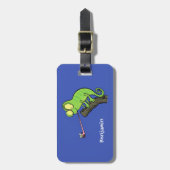 Cute grappige groene chameleon lizard cartoon bagagelabel (Voorkant verticaal)
