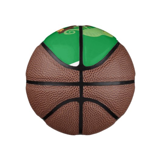 Cute grappige groene chameleon lizard cartoon basketbal (Rechts)