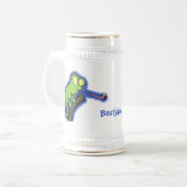 Cute grappige groene chameleon lizard cartoon bierpul (Voorkant links)
