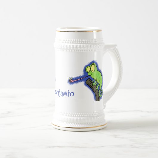 Cute grappige groene chameleon lizard cartoon bierpul (Voorkant rechts)