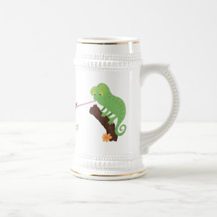 Cute grappige groene chameleon lizard cartoon bierpul