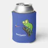 Cute grappige groene chameleon lizard cartoon blikjeskoeler (Blikje Achterkant)