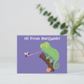 Cute grappige groene chameleon lizard cartoon briefkaart (Staand voorkant)
