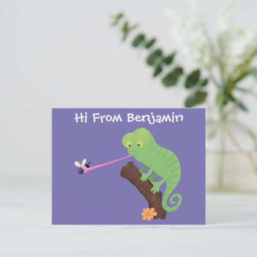 Cute grappige groene chameleon lizard cartoon briefkaart (Staand voorkant)