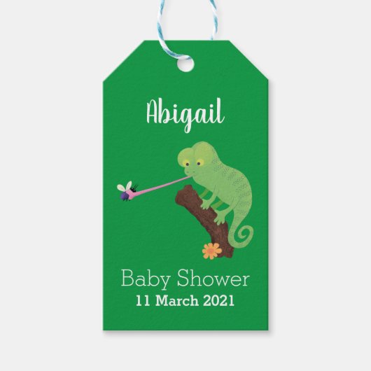 Cute grappige groene chameleon lizard cartoon cadeaulabel (Voorkant)