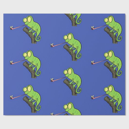 Cute grappige groene chameleon lizard cartoon cadeaupapier (Vlak)