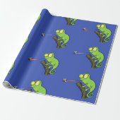 Cute grappige groene chameleon lizard cartoon cadeaupapier (Uitgerold)