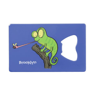 Cute grappige groene chameleon lizard cartoon creditkaart flessenopener