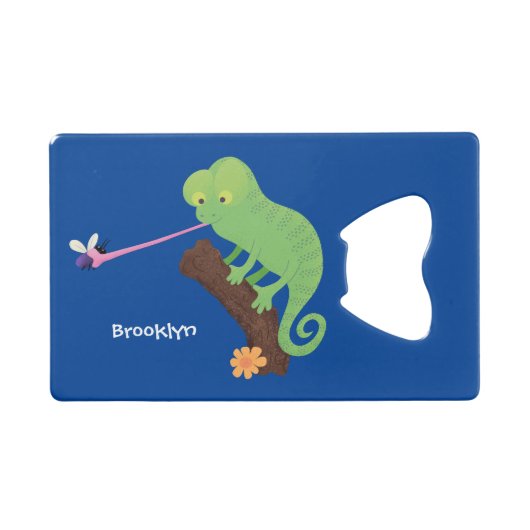 Cute grappige groene chameleon lizard cartoon creditkaart flessenopener (Voorkant (Horizontaal))