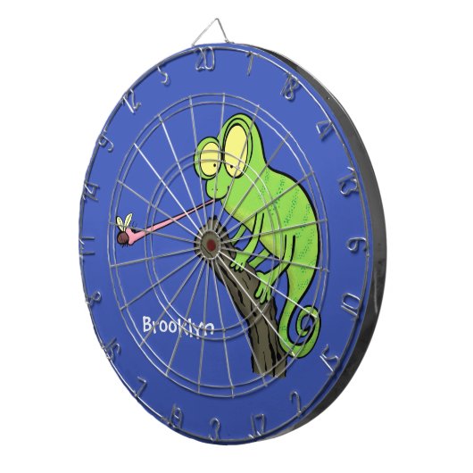Cute grappige groene chameleon lizard cartoon dartbord (Voorkant Rechts)