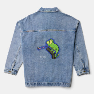 Cute grappige groene chameleon lizard cartoon denim jacket