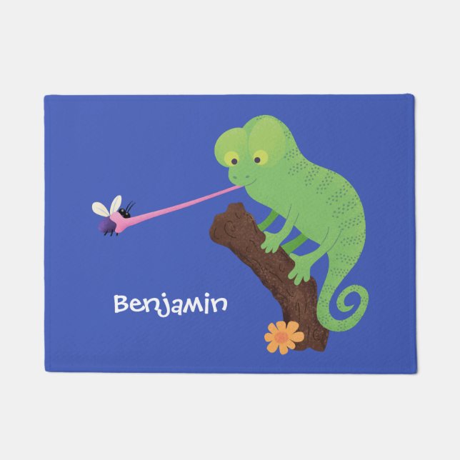 Cute grappige groene chameleon lizard cartoon deurmat (Voorkant)