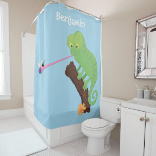 Cute grappige groene chameleon lizard cartoon douchegordijn
