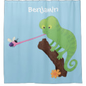 Cute grappige groene chameleon lizard cartoon douchegordijn (Voorkant)