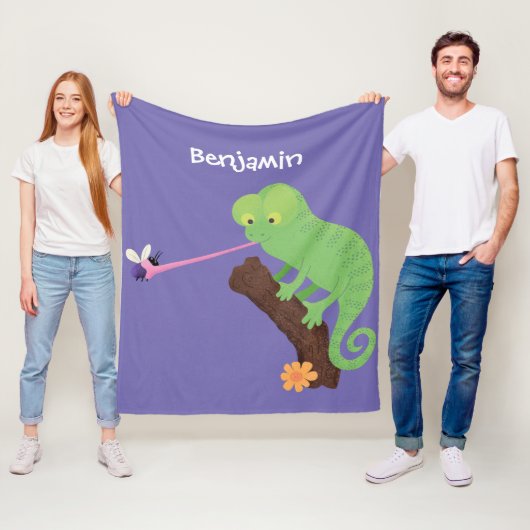 Cute grappige groene chameleon lizard cartoon fleece deken (In situ)