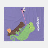 Cute grappige groene chameleon lizard cartoon fleece deken (Voorkant (Horizontaal))