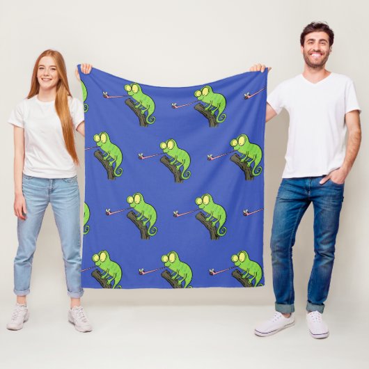 Cute grappige groene chameleon lizard cartoon fleece deken (In situ)