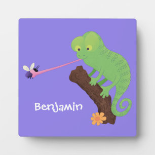 Cute grappige groene chameleon lizard cartoon fotoplaat