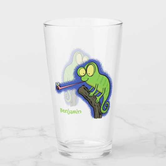 Cute grappige groene chameleon lizard cartoon glas (Achterkant)