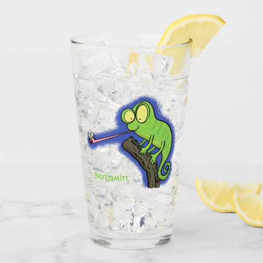 Cute grappige groene chameleon lizard cartoon glas (Achterkant ijs)
