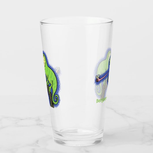 Cute grappige groene chameleon lizard cartoon glas (Links)