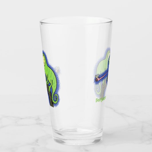 Cute grappige groene chameleon lizard cartoon glas (Rechts)