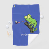 Cute grappige groene chameleon lizard cartoon golfhanddoek (Insitu)