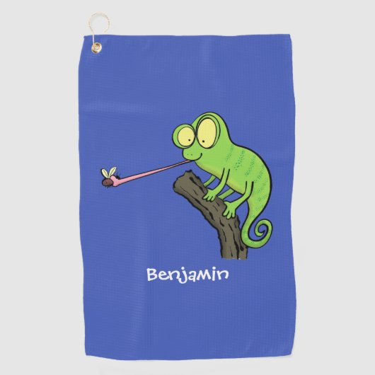 Cute grappige groene chameleon lizard cartoon golfhanddoek (Voorkant)