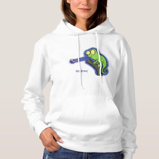 Cute grappige groene chameleon lizard cartoon hoodie (Voorkant)