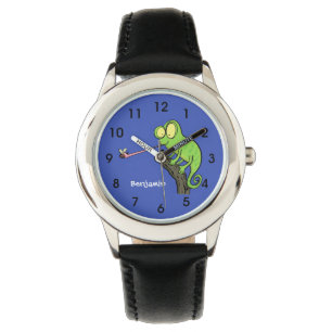 Cute grappige groene chameleon lizard cartoon horloge