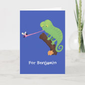 Cute grappige groene chameleon lizard cartoon kaart (Voorkant)