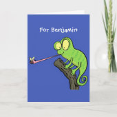 Cute grappige groene chameleon lizard cartoon kaart (Voorkant)