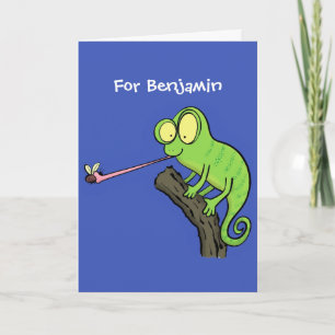 Cute grappige groene chameleon lizard cartoon kaart
