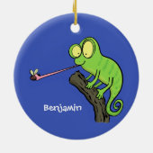 Cute grappige groene chameleon lizard cartoon keramisch ornament (Achterkant)