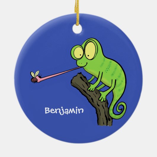 Cute grappige groene chameleon lizard cartoon keramisch ornament (Achterkant)
