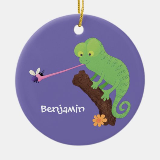 Cute grappige groene chameleon lizard cartoon keramisch ornament (Voorkant)