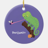 Cute grappige groene chameleon lizard cartoon keramisch ornament (Achterkant)