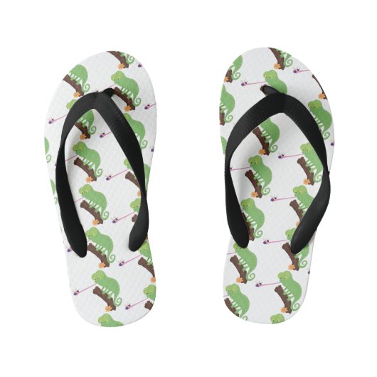 Cute grappige groene chameleon lizard cartoon kinder teenslippers (Voetbed)