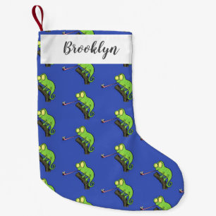 Cute grappige groene chameleon lizard cartoon kleine kerstsok