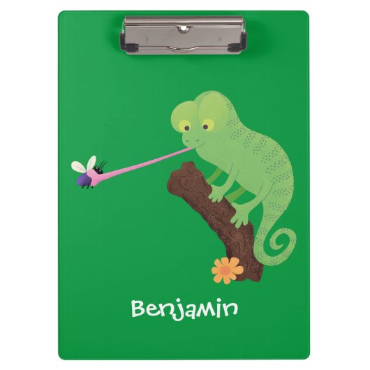 Cute grappige groene chameleon lizard cartoon klembord (Voorkant)