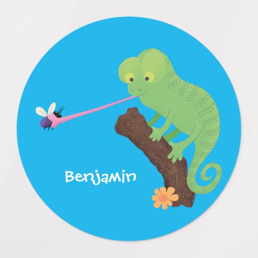 Cute grappige groene chameleon lizard cartoon labels (Design 1)