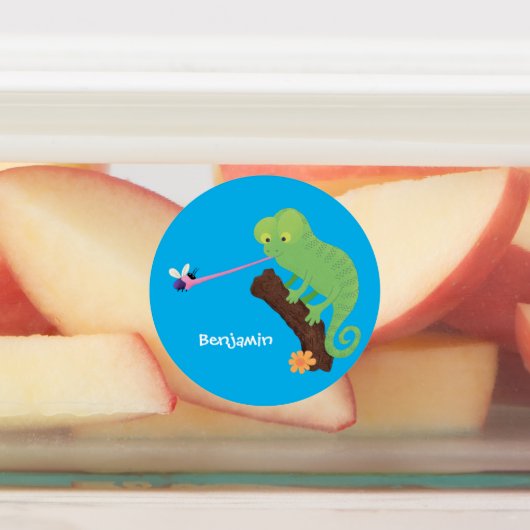 Cute grappige groene chameleon lizard cartoon labels (Aangebracht)