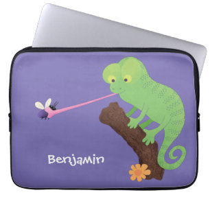Cute grappige groene chameleon lizard cartoon laptop sleeve
