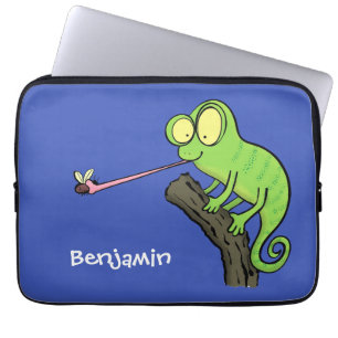 Cute grappige groene chameleon lizard cartoon laptop sleeve