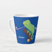 Cute grappige groene chameleon lizard cartoon latte mok (Linkerhoek)