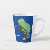 Cute grappige groene chameleon lizard cartoon latte mok (Rechts)