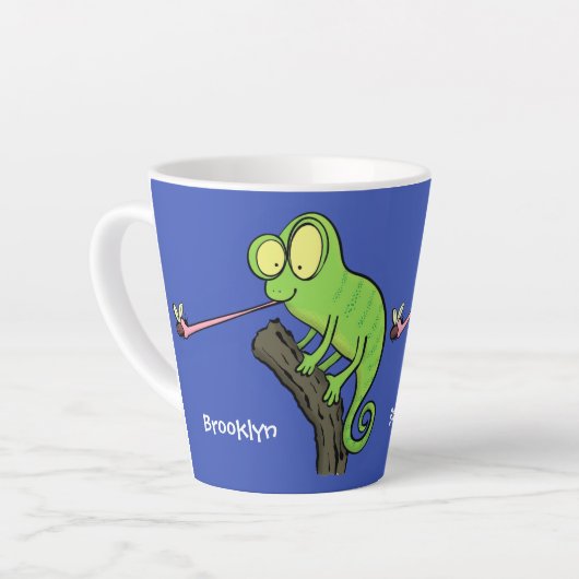 Cute grappige groene chameleon lizard cartoon latte mok (Linkerhoek)