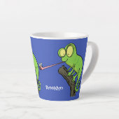 Cute grappige groene chameleon lizard cartoon latte mok (Rechterhoek)